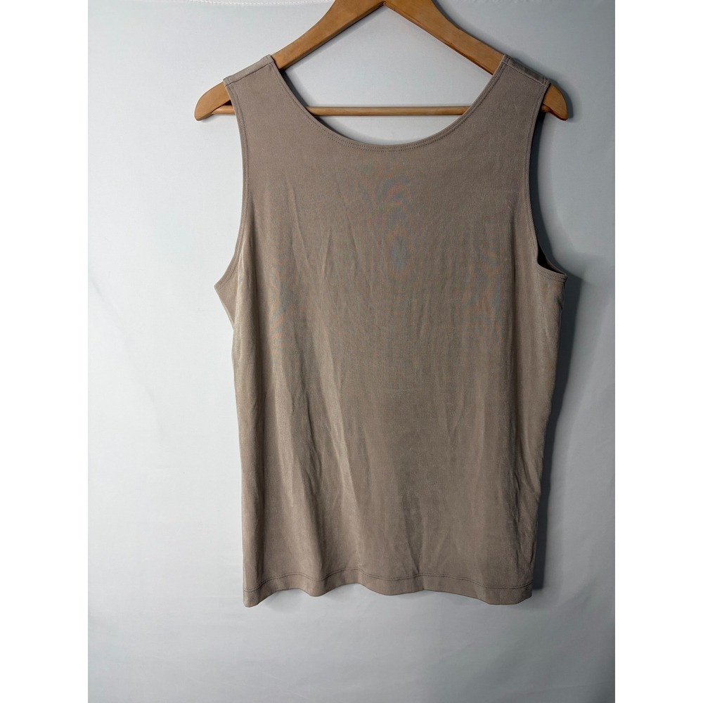 Chicos Travelers Tan Beige Scoop Neck Tank Top Size 2 (Large) Slinky Knit Cool